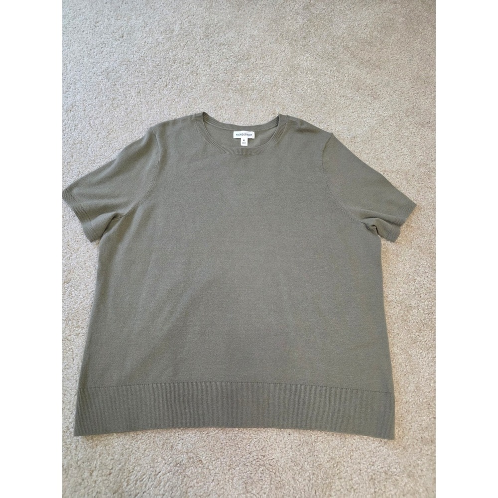 Nordstrom Womens XL Olive Green Short Sleeve Crew Neck Knit Sweater Top